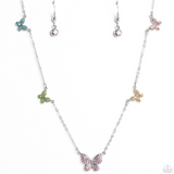 "FAIRY Special" Silver Metal & Multi Color Rhinestone Dainty Butterfly Necklace Set