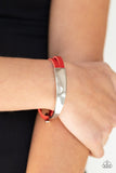 "A Notch Above the Rest" Silver Metal & Red LEATHER Hook & Loop Bracelet
