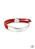 "A Notch Above the Rest" Silver Metal & Red LEATHER Hook & Loop Bracelet