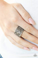 Paparazzi " Butterfly Bayou " Silver Metal Multi Embossed Butterfly Elastic Back Ring