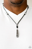 Paparazzi " Midnight Meteorite " Men's Hematite Stone Black Leather Urban Necklace