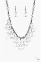 Paparazzi " Crystal Enchantment " Silver Metal & Clear Crystal Like Tassels Necklace Set
