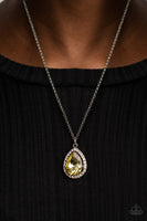Paparazzi " Duchess Decorum " Silver & Yellow & White Halo Teardrop Rhinestone Necklace Set