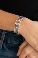 Paparazzi " Extra Expressive " Silver Metal Multi Wire Row Textured Cuff Bracelet