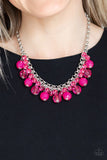 Paparazzi " Fiesta Fabulous" Silver Metal Chain & Pink Crystal/Opaque Bead Necklace Set