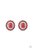 Paparazzi " floral flamboyance " Silver Metal & Red Stones Halo Post Earrings