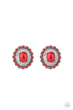Paparazzi " floral flamboyance " Silver Metal & Red Stones Halo Post Earrings