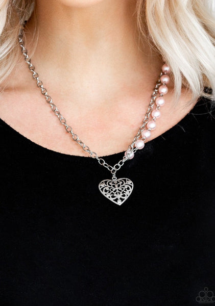 "Forever in my Heart" Pink Pearly Asymmetrical Heart Necklace Set