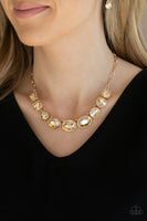 "Gorgeously Glacial" Gold Metal Iridescent Champaign Rhinestone Necklace Set