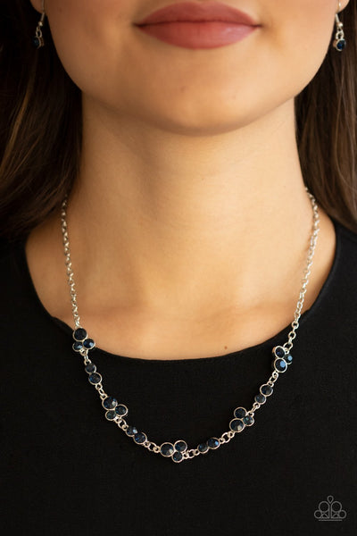 " Gorgeously Glistening " Silver Metal Blue Rhinestone Cluster Necklace Set