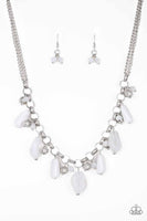" Grand Canyon Grotto " Silver Chain White Whimsical Fringe Stone Necklace Set