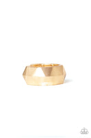 Paparazzi " Industrial Mechanic " Men's Gold Metal Geometric Shaped Band Elastic Ring