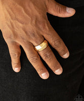 Paparazzi " Industrial Mechanic " Men's Gold Metal Geometric Shaped Band Elastic Ring