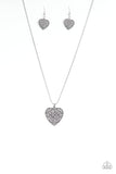 Paparazzi " Look into your Heart " Silver Open Filigree Heart Necklace Set