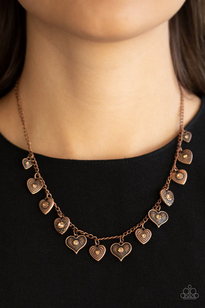"Lovely Lockets" Copper Clear/White Rhinestone Heart Necklace Set