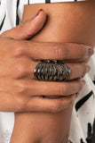 Paparazzi "Sound Waves" Black Metal Knuckle to Knuckle Wavy Modern Elastic Back Ring