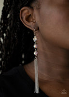 "Moved to Tiers" Silver Metal Multi Iridescent Rhinestone Tassel Earrings