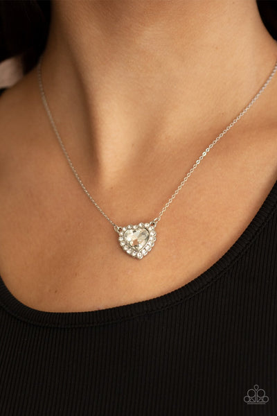 "Out of the Glittery Ness of your Heart" Silver White Rhinestone Halo Heart Necklace Set