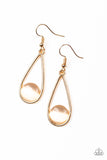 "Over the Moon" Gold Metal Oval & Round Peachy Cats Eye Dangle Earrings