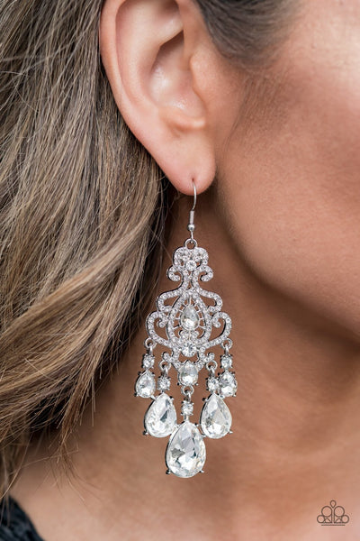 "Queen of all Things Sparkly" Silver Multi White/Clear Rhinestone Dangle Earrings