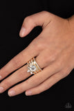Paparazzi "Top Dollar Bling" Gold Metal & Clear Marquise Rhinestone Elastic Back Ring