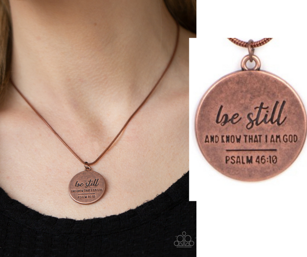 Paparazzi " Be Still " Copper Metal "Be Still and Know I am the Lord" Psalm 46-10 Necklace Set