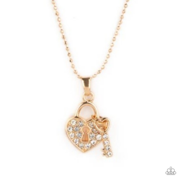 " You Hold My Heart " Gold Metal White Rhinestone Heart Necklace Set