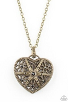 "Casanova Charm" Brass Metal & Black Rhinestone Vintage Heart Necklace Set