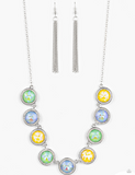 "Queen of the Cosmo" Silver Metal & Light Pastel Iridescent Round Faceted Rhinestones Necklace Set