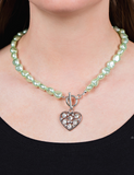 "Color Me Smitten" Silver Metal & Mint Green Pearly Beaded White Rhinestones Heart Necklace Set