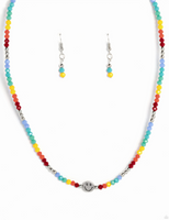 "Beaming Bling" Invisible Chain with Multi Colored Faceted Crystal Beads & Smiley Face Necklace Set