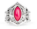 Paparazzi " Roaming Rogue " Silver Metal & Pink Marquise Stone Elastic Back Ring