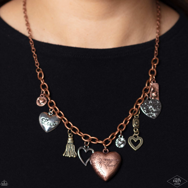 "Heart of Wisdom" Silver, Brass & Silver Multi Heart Necklace Set (Statement on Center Heart)