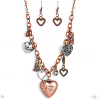 "Heart of Wisdom" Silver, Brass & Silver Multi Heart Necklace Set (Statement on Center Heart)