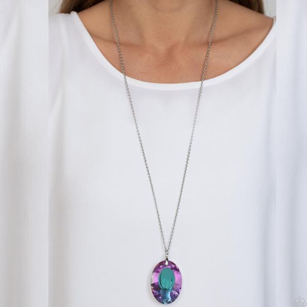 "Celestial Essence" Silver Metal & Large Sparkly Purple Iridescent Rhinestone Necklace Set