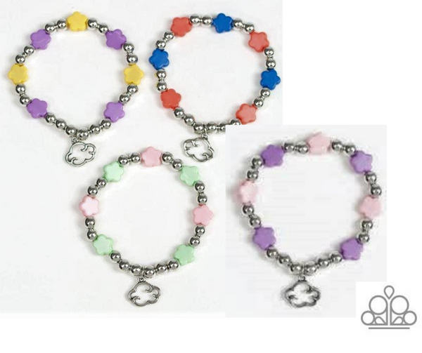 PAPARAZZI " STARLET SHIMMER " KIDS Cloud/Flower Bracelets Multi Colors Set of 5