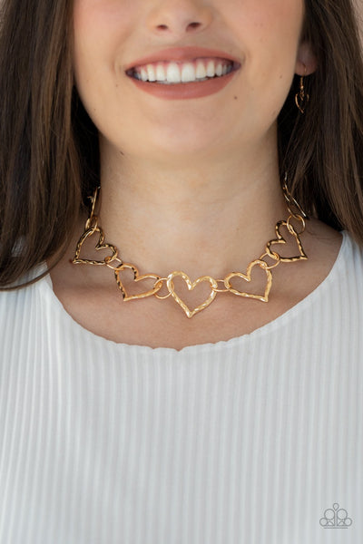 "Vintagely Valentine" Gold Textured Heart Choker Necklace Set