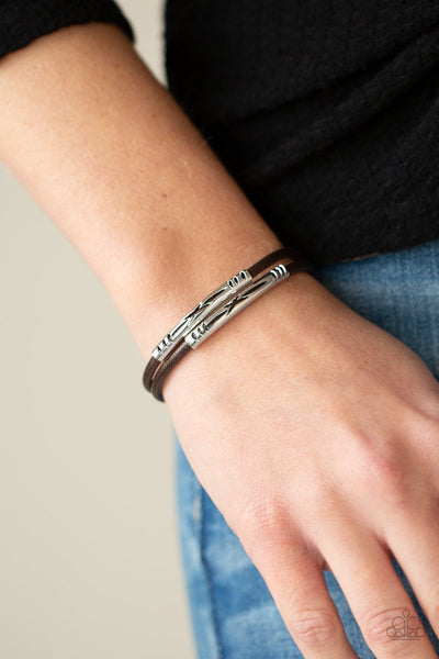 "What a Wander-ful World" Brown Corded Leather & Silver Magnetic Closure Bracelet