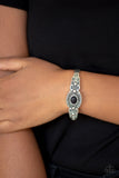 " Wide Open Mesas " Silver Black Crackle Turquoise Stone Cuff Bracelet