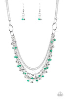 Paparazzi " Financially Fabulous " Silver Metal Green Bead Multi Chain Necklace Set
