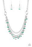 Paparazzi " Financially Fabulous " Silver Metal Green Bead Multi Chain Necklace Set
