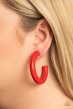 " Woodsy Wonder " Red Thick Hoop Wood Post Earrings