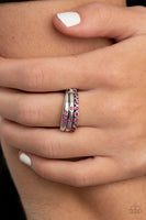 Paparazzi "The Next Level" Silver Metal and Pink Rhinestone Band Elastic Back Ring