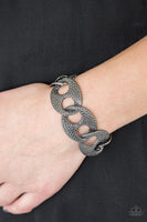Paparazzi " Casual Connoisseur " Black Metal Textured Large Fancy Link Clasp Bracelet