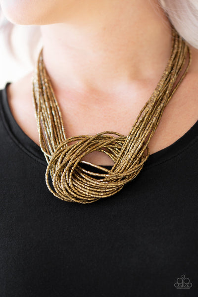"Knotted Knockout" Brass Colored Seed Bead Knotted Necklace Set