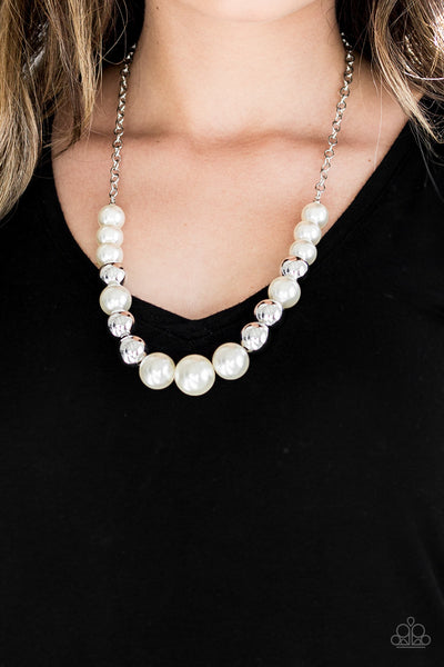 " Take A Note " Oversized White Pearly And Silver Beads Necklace Set