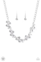 "Hollywood Hills" Silver Metal White/Clear Rhinestone Cluster Necklace Set