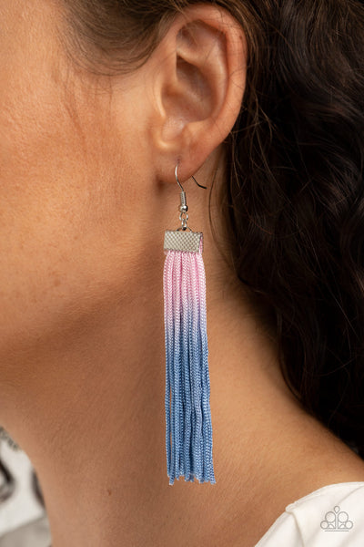 Paparazzi " Dual Immersion " Pink to Blue Ombre Threaded Tassel Earrings