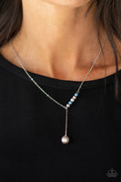 " Timeless Taste" Silver Chain Multi Color Pearly Bead Asymmetrical Necklace Set