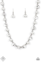 "Go-Getter Gleam" Silver Metal Clear/White Rhinestone Station Necklace Set